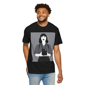 Monochrome Unisex Graphic Art Print T-Shirt - Retro Girl Design, Black & White, Unique Gift, Comfortable Daily Wear