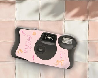 2 x Kodak Disposable Camera Wrap Cover pink and orange hand drawn, illustration hens party 2 x stickers **byo camera, sticker wrap only**