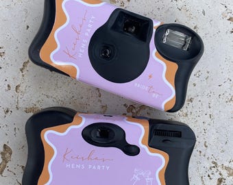 2 x Kodak Disposable Camera Wrap Cover pink and orange wave, illustration hens party 2 x stickers **byo camera, sticker wrap only**