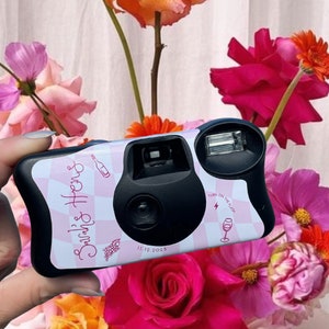 2 x Kodak Disposable Camera Wrap Cover hens party, wedding, baby pink and hot pink illustrations hand draw **byo camera, sticker wrap only**