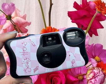 2 x Kodak Disposable Camera Wrap Cover hens party, wedding, baby pink and hot pink illustrations hand draw **byo camera, sticker wrap only**