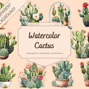 Watercolor Cactus Clipart - transparent digital png, instant downloadable graphics, 300 dpi, commercial use, scrapbooking