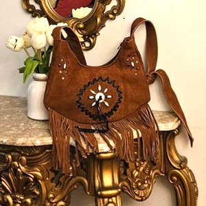 Genuine leather suede bag with agate beads