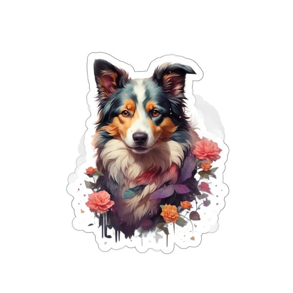 Kiss Cut Stickers| collie dog watercolor| sticker mockup stick| sticker mockup| QR label| Border Collie Art| dog|  wall art| dog art