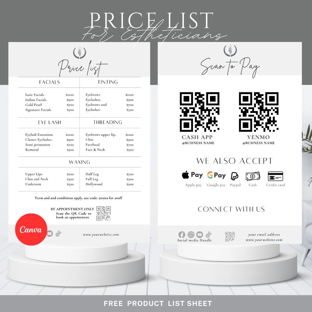 Price List for Laser Hair Removal Price List for Esthetician Beauty