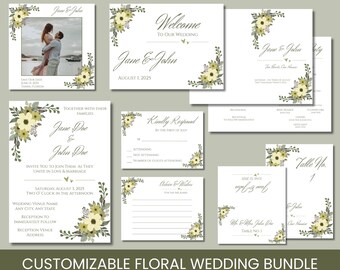 Floral Wedding Invitation Bundle: Editable Canva Templates (Instant Download Printable)