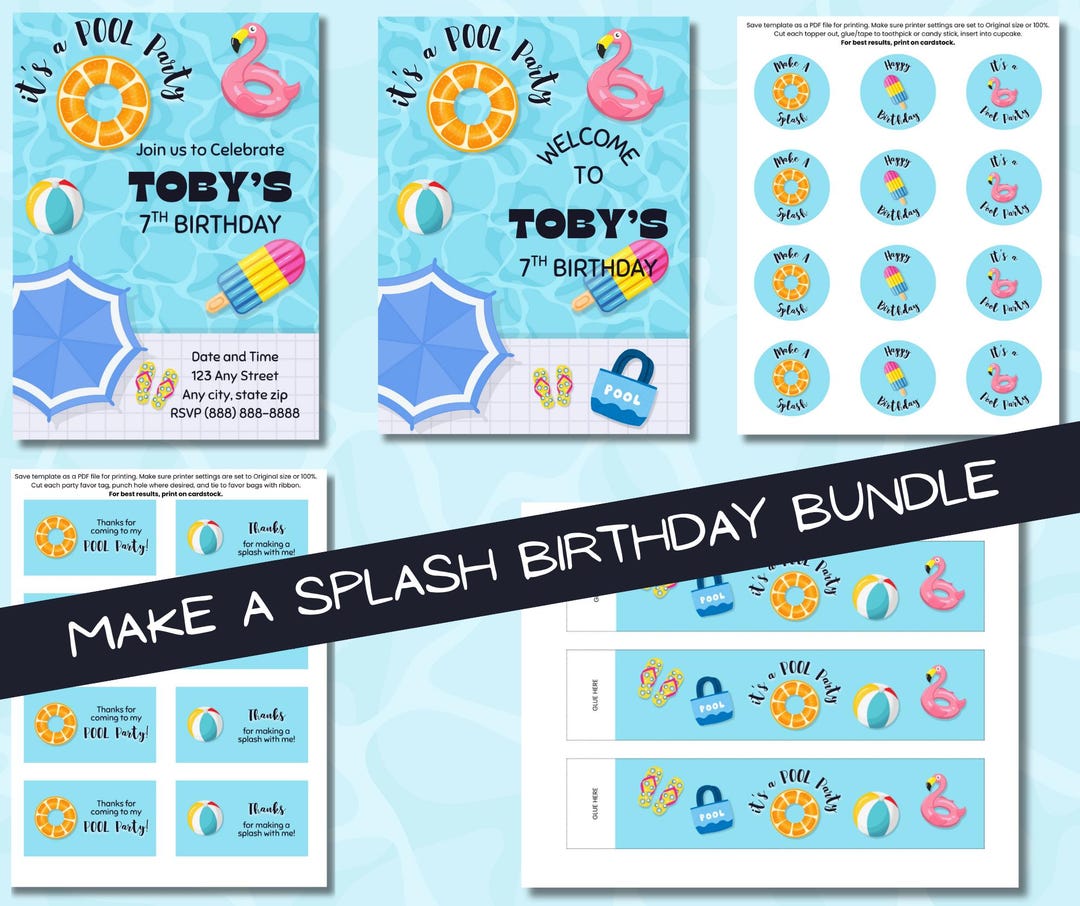 Pool Party Birthday Canva Template | Editable Invite + Welcome Sign ...