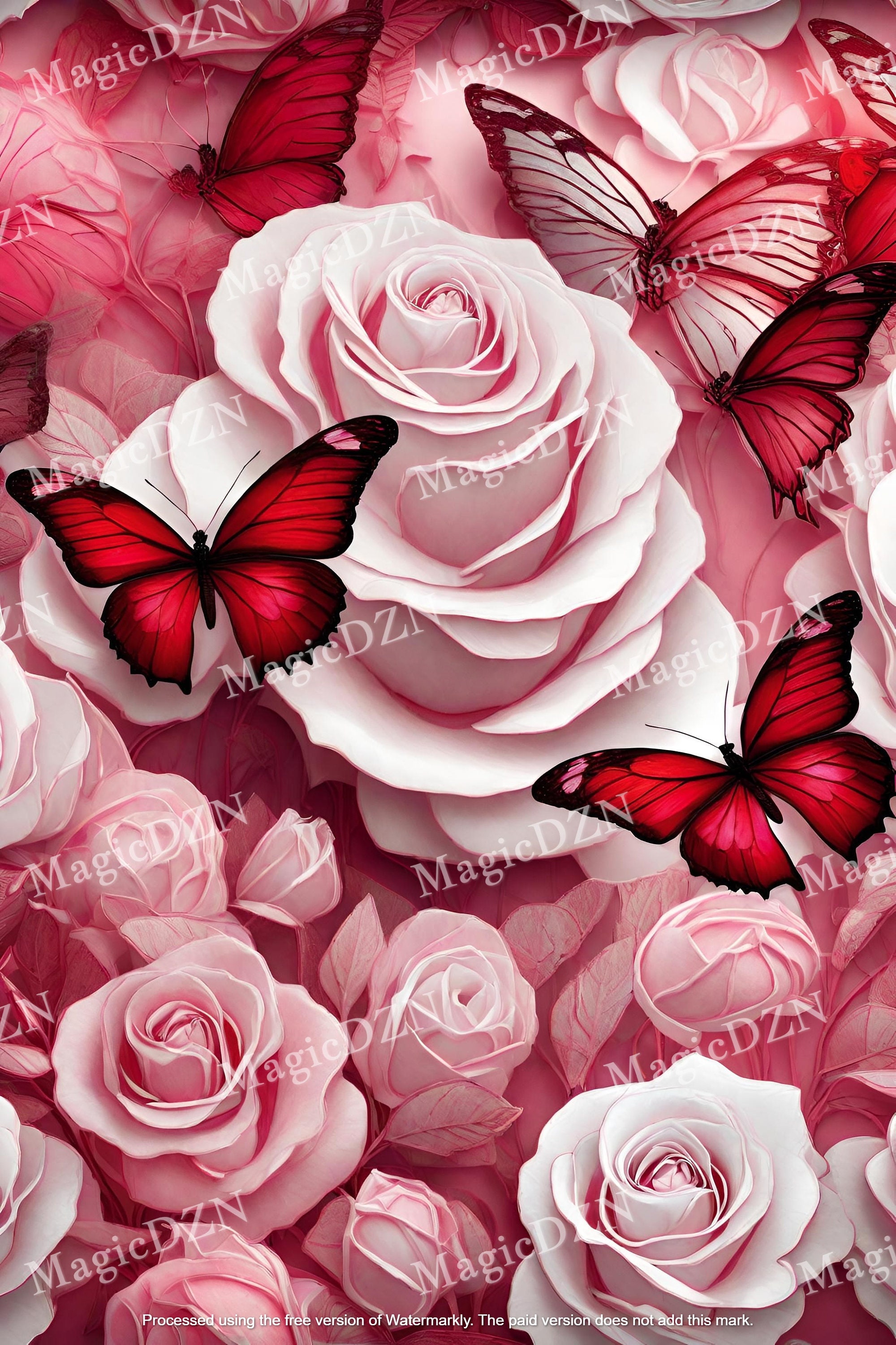White Pink Roses Bright Pink Butterflies iPhone 13 Pro Wallpaper Background Screenlock Mystical Graphic Design Generative Elegant Pattern Etsy