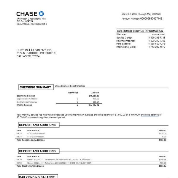 Chase Bank Statement Etsy