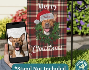 Personalized Dog Portrait Christmas Garden Banner, Custom Dog Face Christmas Yard Flag, Merry Christmas Dog Garden Flag Using Dog Photo