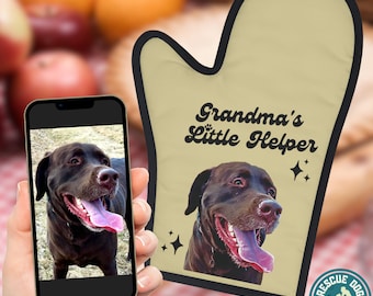 Personalized Grandma's Little Helper Oven Mitt Using Pet Photo, Personalized Gift for Dog Grandma, Custom Rescue Dog Grandma Cooking Gift