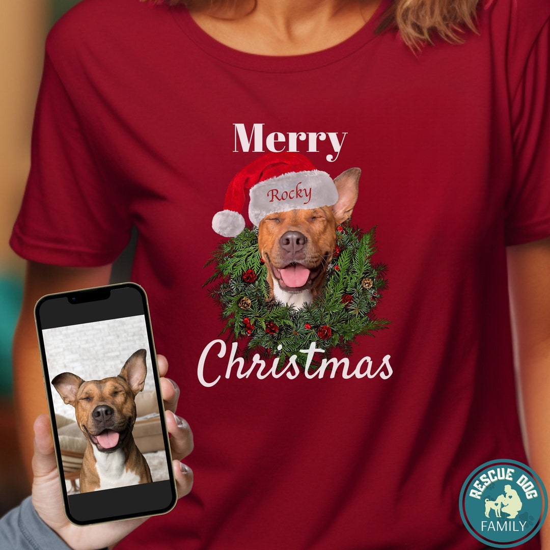 Custom Dog Face Christmas Tshirt, Personalized Dog Portrait Xmas Shirt