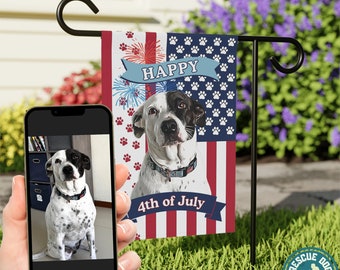 Custom 12x18 Inch USA Dog Garden Flag, Personalized 4th of July Pet Yard Banner, US Yard Flag Gift Using Dog Photo, Gift for New Dog Owner