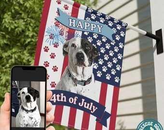 Personalized USA Dog House Flag, Custom 4th of July Pet House Banner, 24.5x32 Inch US Flag Using Dog Photo, Yard Flag Gift for Dog Owner