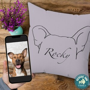 Custom Pet Home Decor Gift for Dog Owners, Personalized Rescue Dog Pillow, Dog Ears Outline Line Art, Gotcha Day Gift, Pet Loss Memory Gift