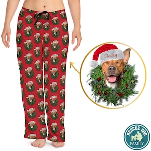 Pantaloni da pigiama natalizi personalizzati con faccia di cane, pantaloni da pigiama da donna personalizzati con foto di cane, idee regalo per proprietari di animali domestici