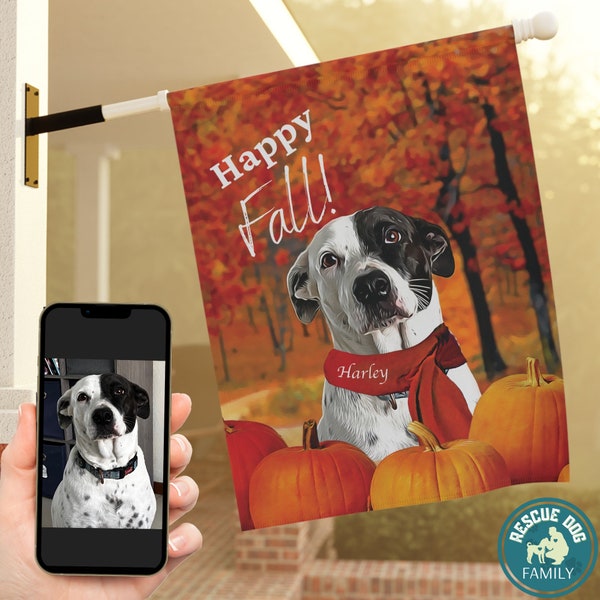 Happy Falling Hunde-Flagge 24 x 32 Zoll große Haus Banner, individuelle Geschenkidee für Hundeliebhaber Haus, Herbst Dekorationen im Freien