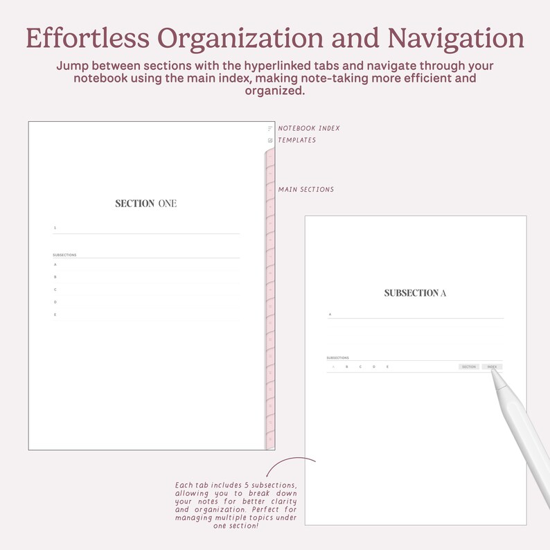 Portrait Digital Notebook, 18 Hyperlinked Tabs, Student Study Planner ...
