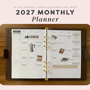 A5 2027 Monthly Planner Inserts, Printable Dated Calendar Pages, Minimal Ring Binder Refills, PDF Planner, Hobonichi Inspired, MO2P Planner