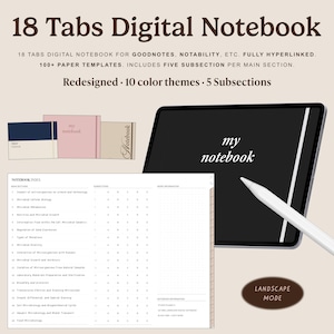 Landscape Digital Notebook, 18 Hyperlinked Tabs, Student Study Planner, Collage, Hyperlinked Notebook for Goodnotes and Notability...