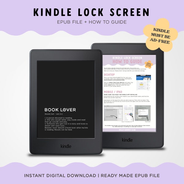Book Lover Definition Kindle Lock Screen | Kindle Screensaver | Kindle Paperwhite | Custom Kindle Wallpaper | Kindle Girlie | Book Lover