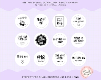 Basic Thermal Labels Bundle | Round | Digital Download | Small Business Use | Circle Sticker Design | Packaging Sticker | Thermal Printer