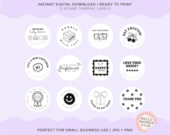 Cute Thermal Labels Bundle | Round | Digital Download | Small Business Use | Circle Design | Packaging Sticker | Thermal Printer