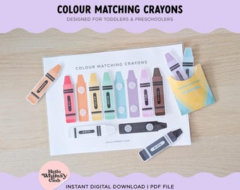 Color Matching Crayons Printable | Digital Download | Toddler Colour Recognition | Montessori Inspired | Busy Book | Preschool Worksheet