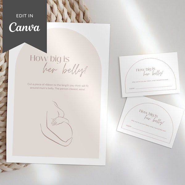 How Big Is Her Belly | Guess Mom's Bump | Arch Baby Shower Game | Editable Canva Template | Modern DIY Baby Shower Savanna