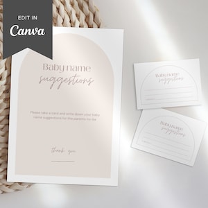 Vorschläge für Babynamen | Baby Name Ideen | Bogen-Baby-Party-Spiel | Namensspielkarte | Bearbeitbare Canva Vorlage | Moderne DIY Babyparty Savanne