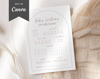 Neutral Baby Prediction Card | Minimal Arch 5 x 7&quot; Baby Shower Game | Editable Canva Template | Modern DIY Baby Shower Savanna