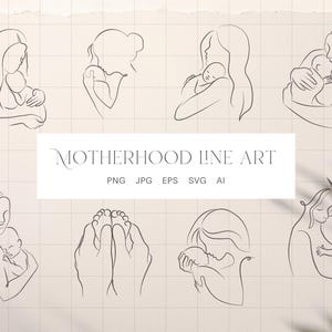 Arte lineal de maternidad / Clip art de recién nacido / Obra de arte para mamá / Regalo de nacimiento / Dibujo de una línea / Siluetas de maternidad / Diseño de póster de nacimiento PNG SVG