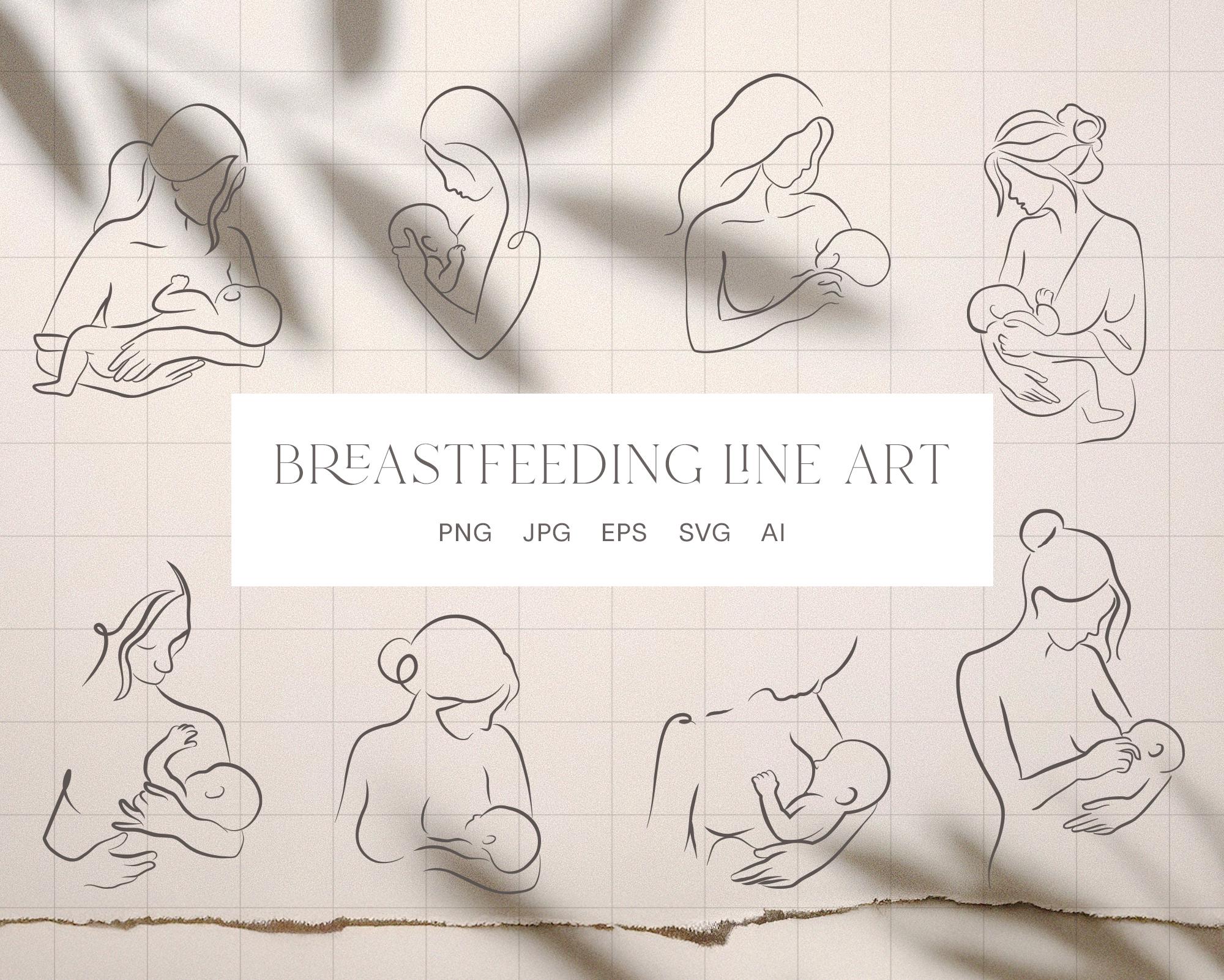 Breastfeeding Line Art | Minimal Motherhood Drawing | Nursing Clipart for Lactation Consultants & Moms | Breastfeeding Clipart SVG PNG JPG