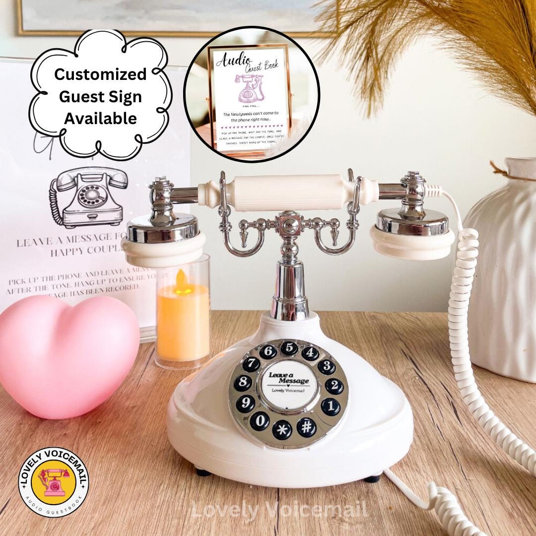 Audio Guest Book Phone with Sign, FREE SHIPPING, Vintage Voicemail Guest Book perfect for Wedding, Quinceanera and Events