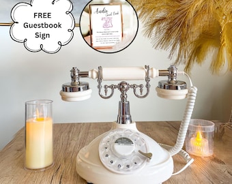 Retro Audio Guest Book Phone with Sign, FREE SHIPPING, Vintage Voicemail Guest Book perfect for Wedding, Quinceanera and Events