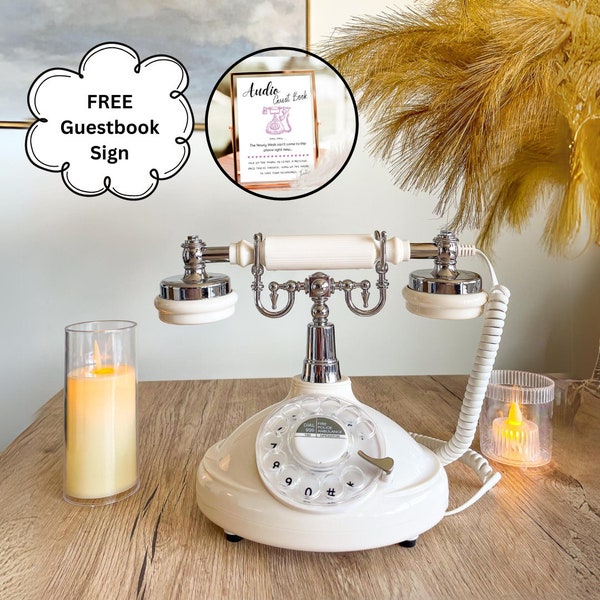Retro Audio Guest Book Phone with Sign, FREE SHIPPING, Vintage Voicemail Guest Book perfect for Wedding, Quinceanera and Events