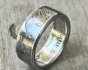 Anillo con moneda de plata de medio dólar Kennedy de 1964