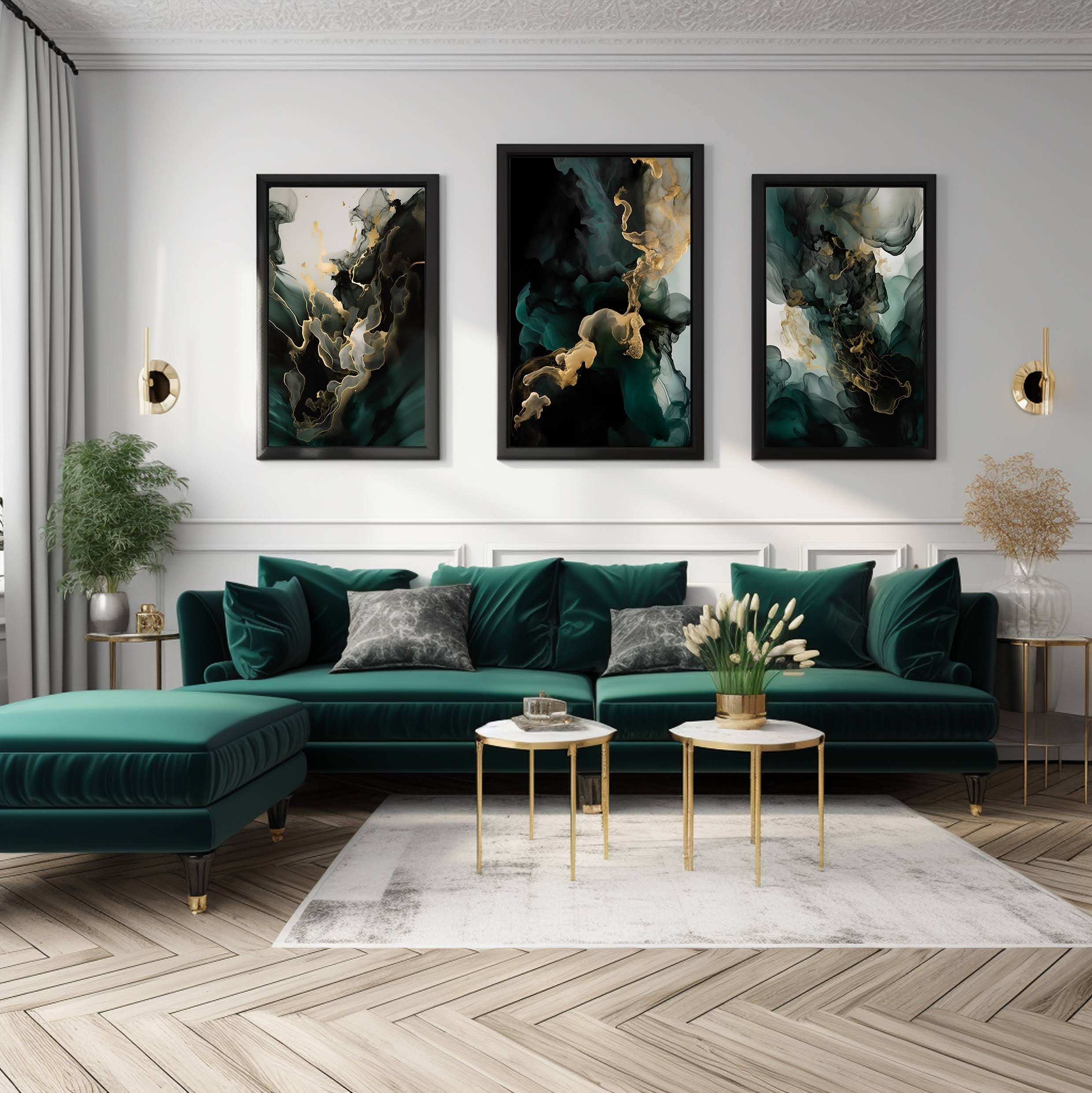 Emerald Green, Abstract, Wall Art Set, Decor, Poster, Gallery Wall Art, Printable Art, Digital Download