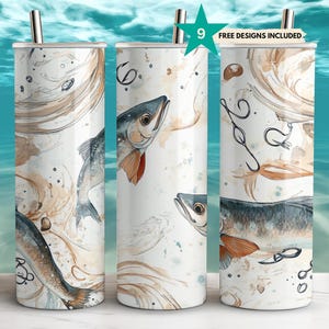 Fishing Tumbler Wrap PNG: Fish Hook Design (Digital Download)
