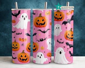 Pink Halloween Ghost Tumbler Wrap: 20oz Skinny Sublimation Design (PNG)
