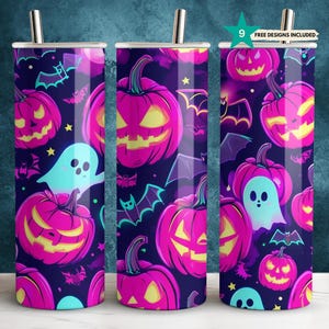 Halloween Ghost Tumbler Wrap, 20oz Skinny Sublimation Tumbler Design, Neon Halloween Sublimation Design Png, Halloween Tumbler Png Wrap