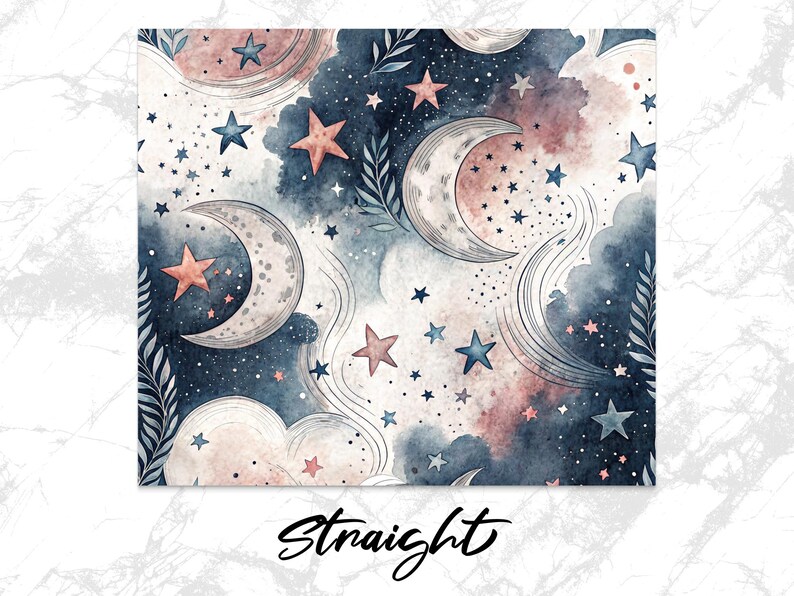 Celestial Moon Stars Tumbler Wrap: Watercolor Night Sky Design (PNG ...