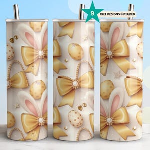 Easter Bunny Ears & Gold Bow Tumbler Wrap Coquette Glam Sublimation PNG 20oz Skinny Tumbler Seamless Easter PNG Digital Download