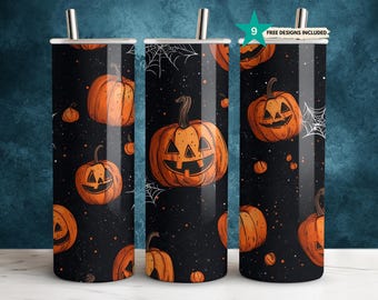 Tumbler Wrap a forma di zucca di Halloween: design Jack-O-Lantern (download digitale)