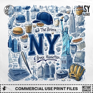 New York City Trip Shirt Png, NYC Sublimation Design, The Bronx Manhattan Digital Download, New York Landmarks Digital, Retro Baseball PNG