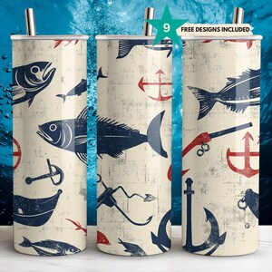 Fishing Tumbler Wrap PNG, Digital Anchor Design, Mens Tumbler, Dad Fishing Tumbler Wrap, Fish Tumbler, Sublimation PNG, Fishing Gear