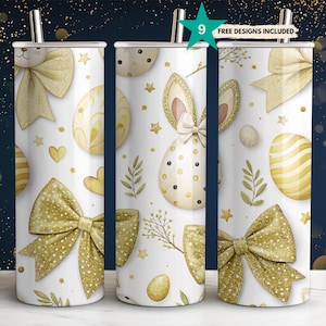 Polka Dot Easter Bunny Egg Tumbler Wrap - Coquette Bow Sublimation Design - 20oz Skinny Seamless PNG - Spring Digital Download