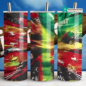 Abstract Rasta Tumbler Wrap - Red, Green, Yellow, and Black Sublimation Design for 20 oz Skinny Tumblers - Digital Download PNG
