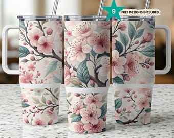 Floral Cherry Blossom Tumbler Wrap 40oz, Spring Floral Design Tumbler, Reusable Floral Tumbler Wrap, Nature Inspired Tumbler Cover Digital