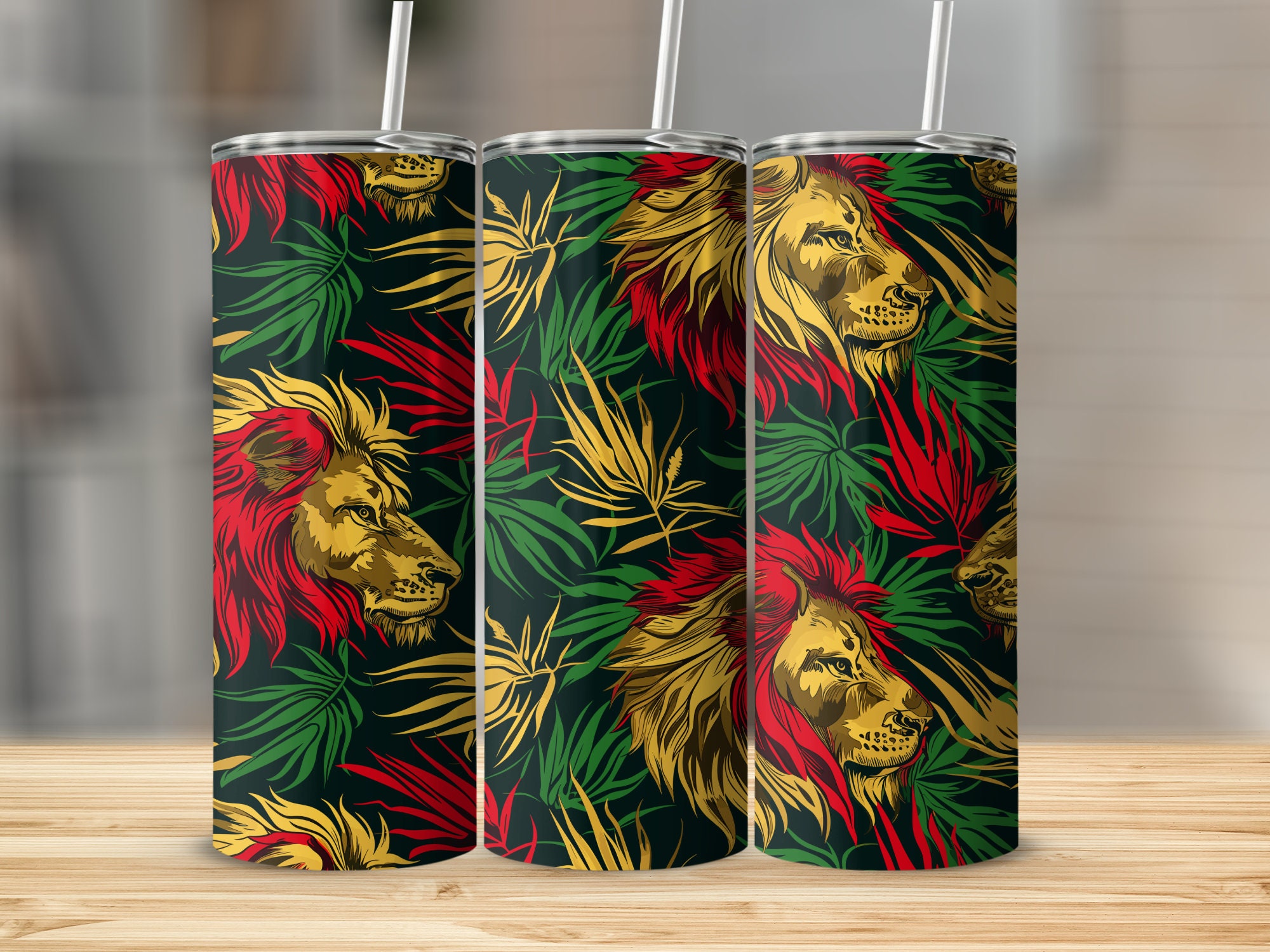 Rasta Lion Tumbler Wrap — 20oz Skinny PNG — African Jungle Sublimation ...